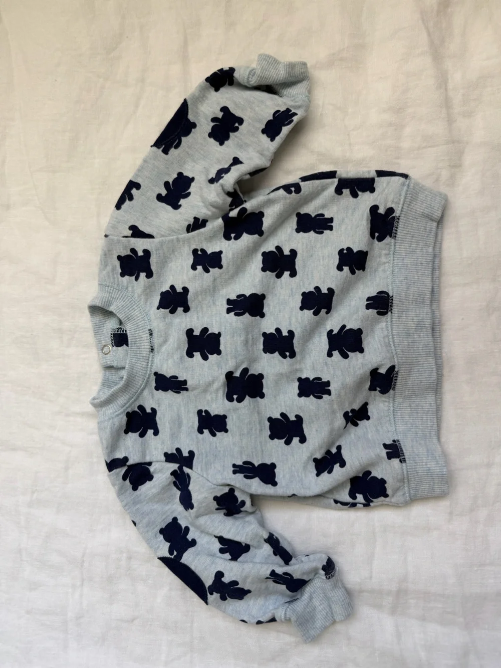Little Me Light Gray Jacket with Navy Bear Print
